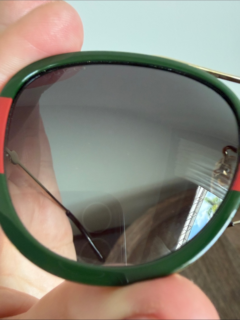 Gucci Women's Green and Red Rimmed Aviator Sunglasses with Gold-Tone Frame - Picture 7 of 14